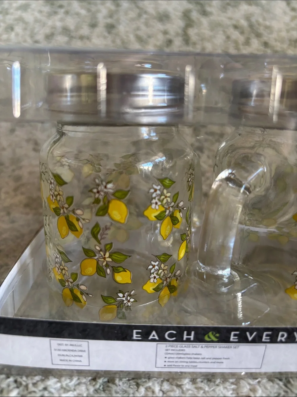 Mini Mason Drink Jar Salt n Pepper Shaker Set Lemons NWT set of two
